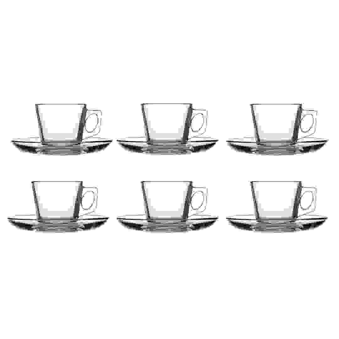Pasabahce Vela Glass Cup W/Saucer Set (80 ml, 6 Pc.)