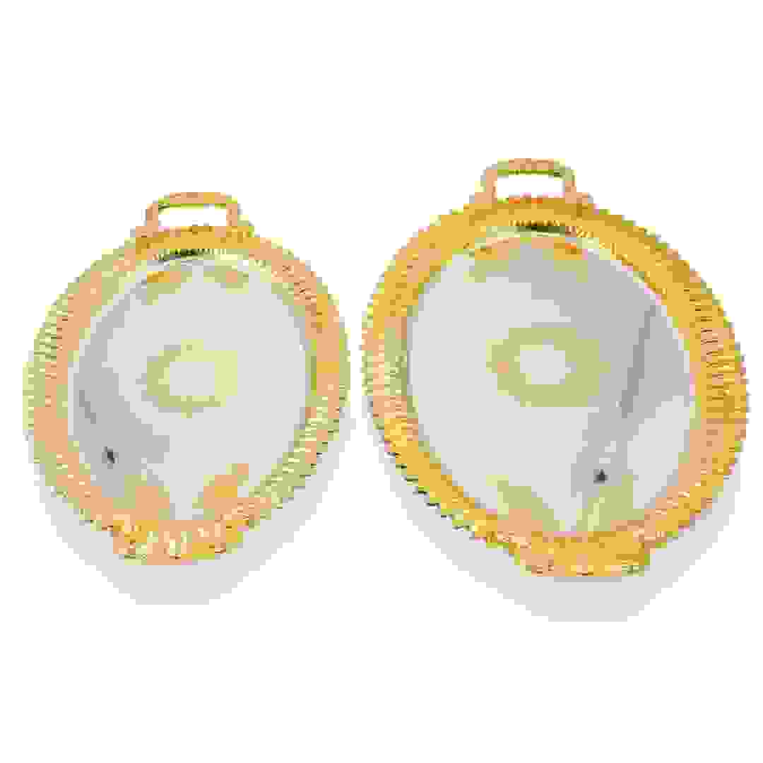 Home Maker Stainless Steel Oval Serving Tray Set, C-T1214 (Large & Mideum, Silver & Gold, 2 Pc.)