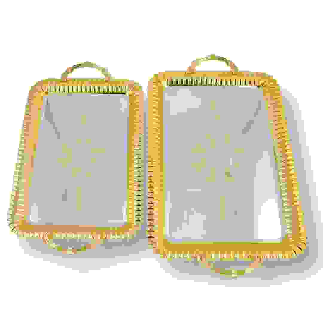 Home Maker Rectangular Serving Tray Set, C-T1213 (Large & Mideum, Silver & Gold, 2 Pc.)