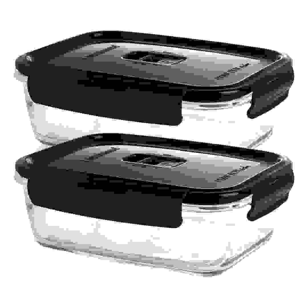 Luminarc Rectangular Pure Food Container W/Black Lid & Flat Rim (820 ml, 2 Pc.)