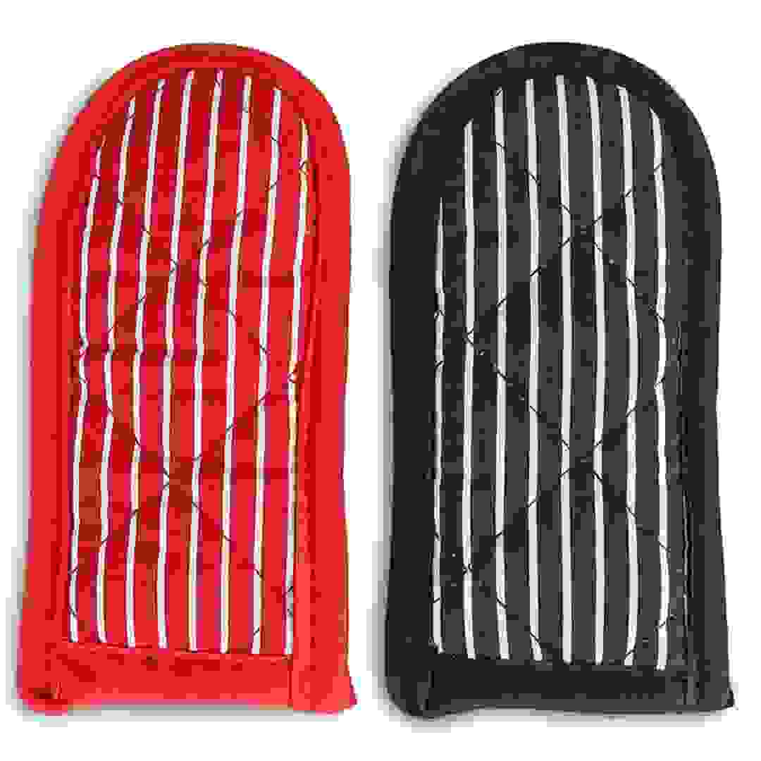 قفازات حوامل الأواني الساخنة المخططة (15 × 8 سم، طقم من 2، أسود وأحمر)