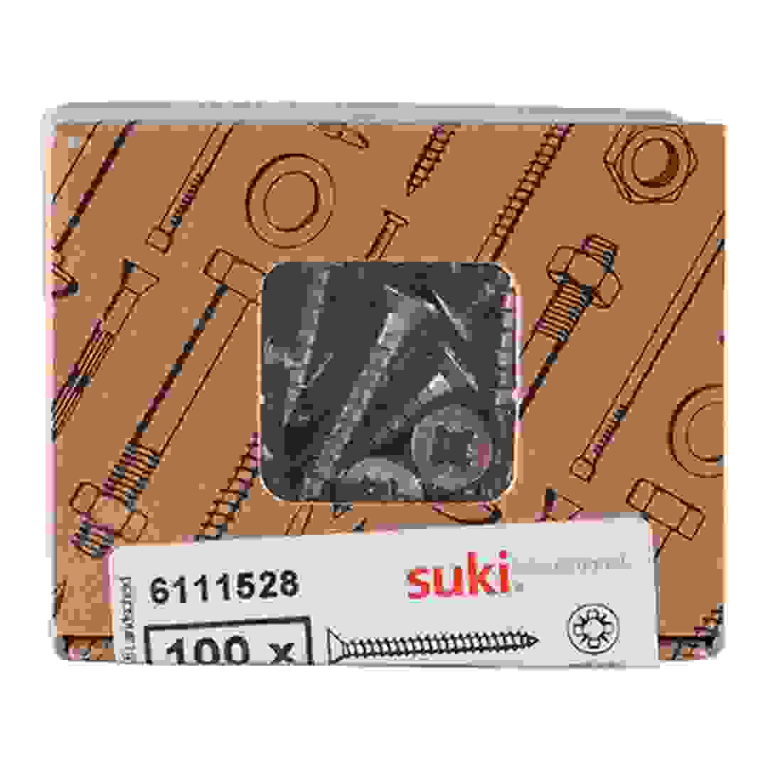 Suki Pozidriv Chipboard Screws (25 x 4 mm, Pack of 100, Yellow Zinc)