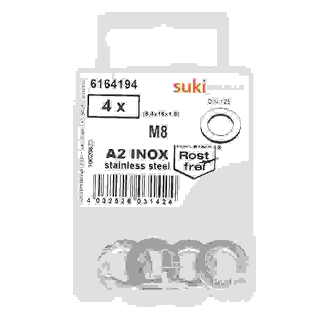 Suki Stainless Steel Flat Washers (M8, Pack of 4)