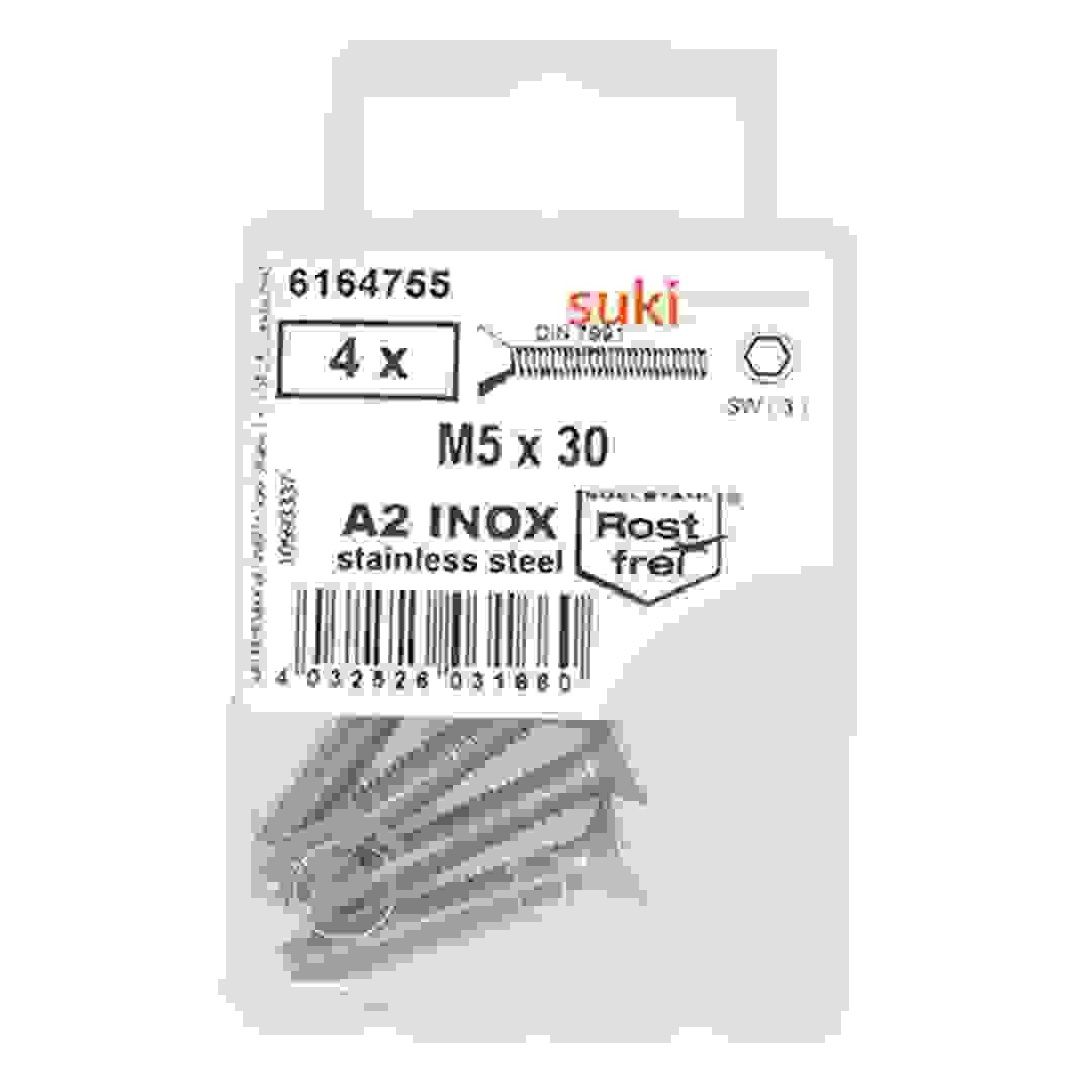 Suki Steel Hex Socket Countersunk Machine Screws (M5 x 30 mm, Pack of 4)