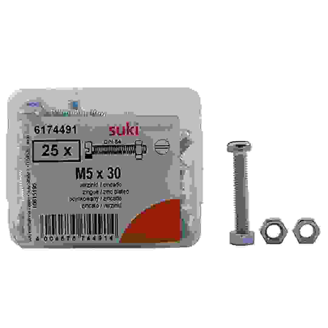 Suki M5 Pan-Head Slotted Zinc-Plated Machine Screws (30 mm, Pack of 25)
