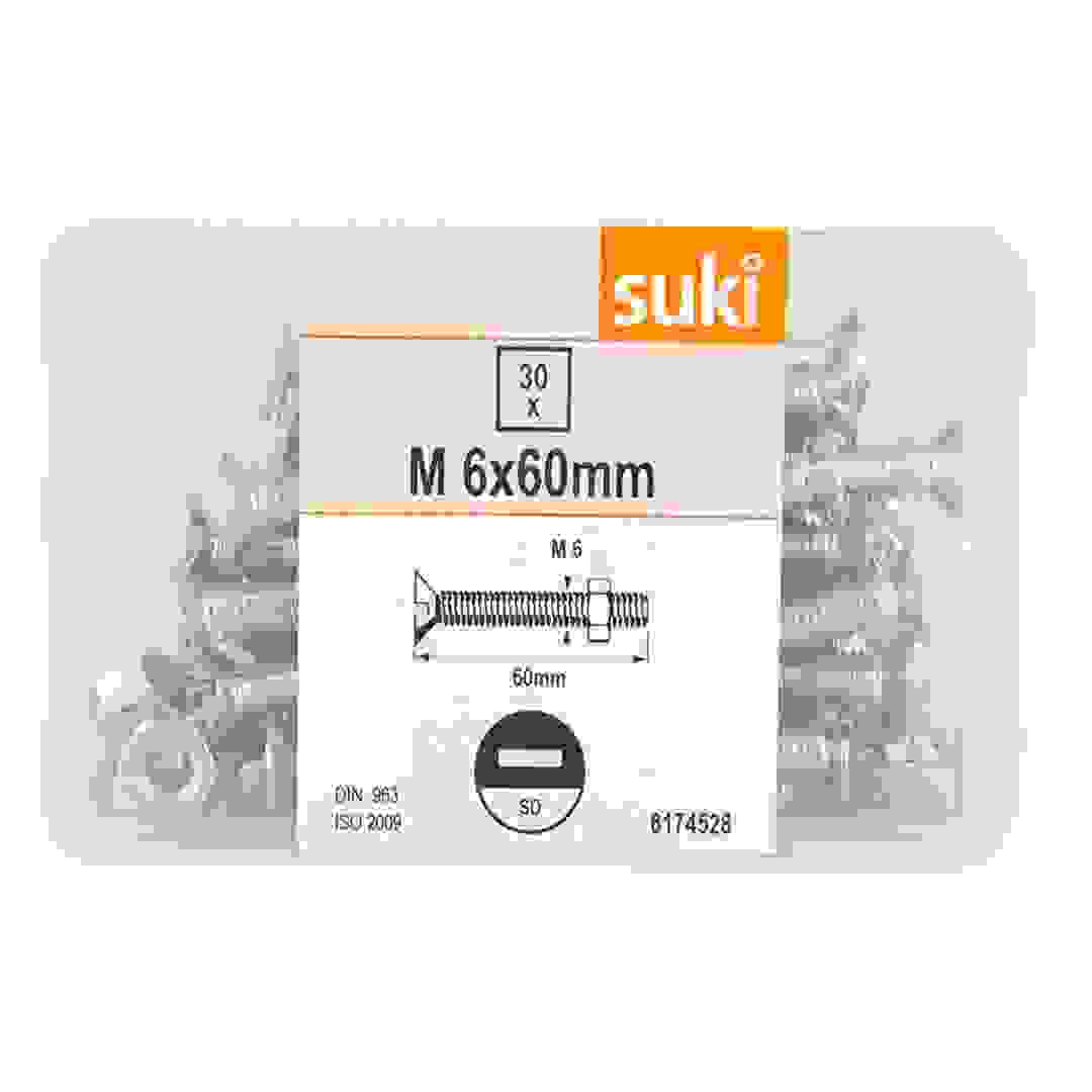 Suki® Machine Screws, Slotted Countersunk – Zinc Plate (M6 x 60 mm, Pack of 30)