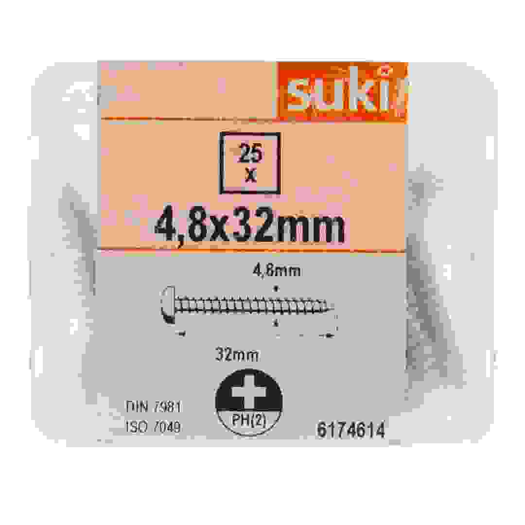 صندوق براغي ذاتية اللولبة مطلية بالزنك سوكي (4.8 × 32 ملم، 25 قطعة)