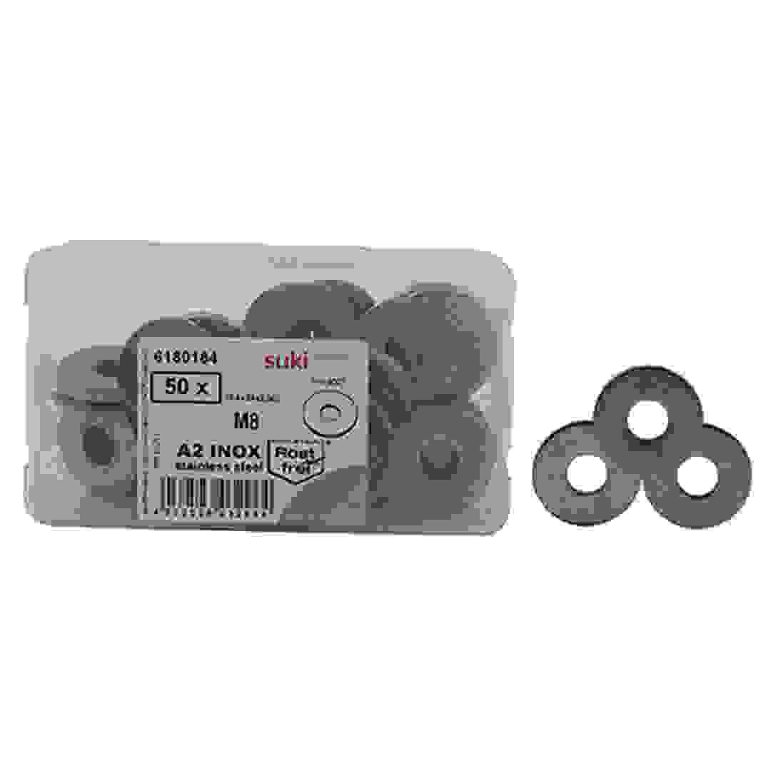 Suki Stainless Steel Flat Washers (M8, Pack of 50)