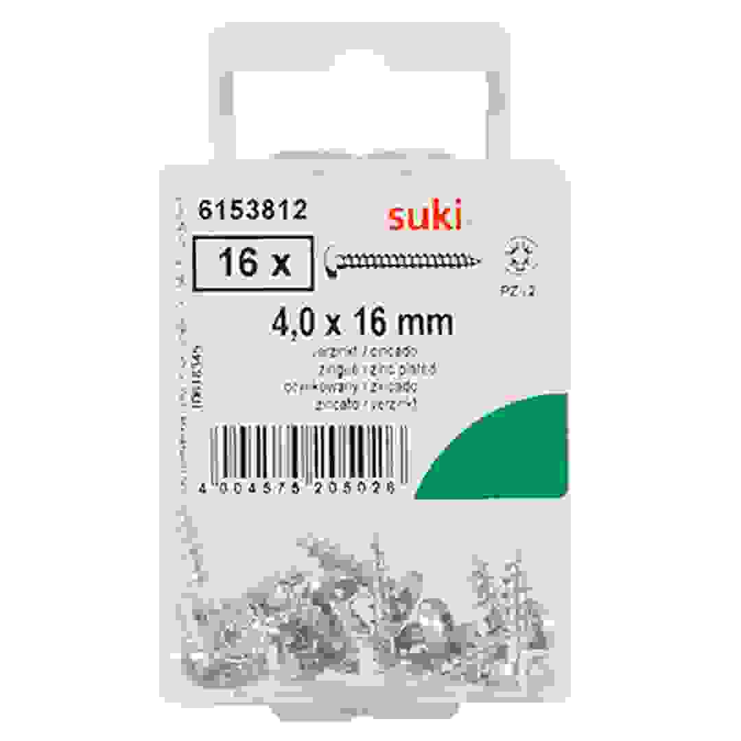 براغي الخشب المضغوط برأس مسطح مطلية بالزنك (4 × 16 ملم، عبوة من 16 )