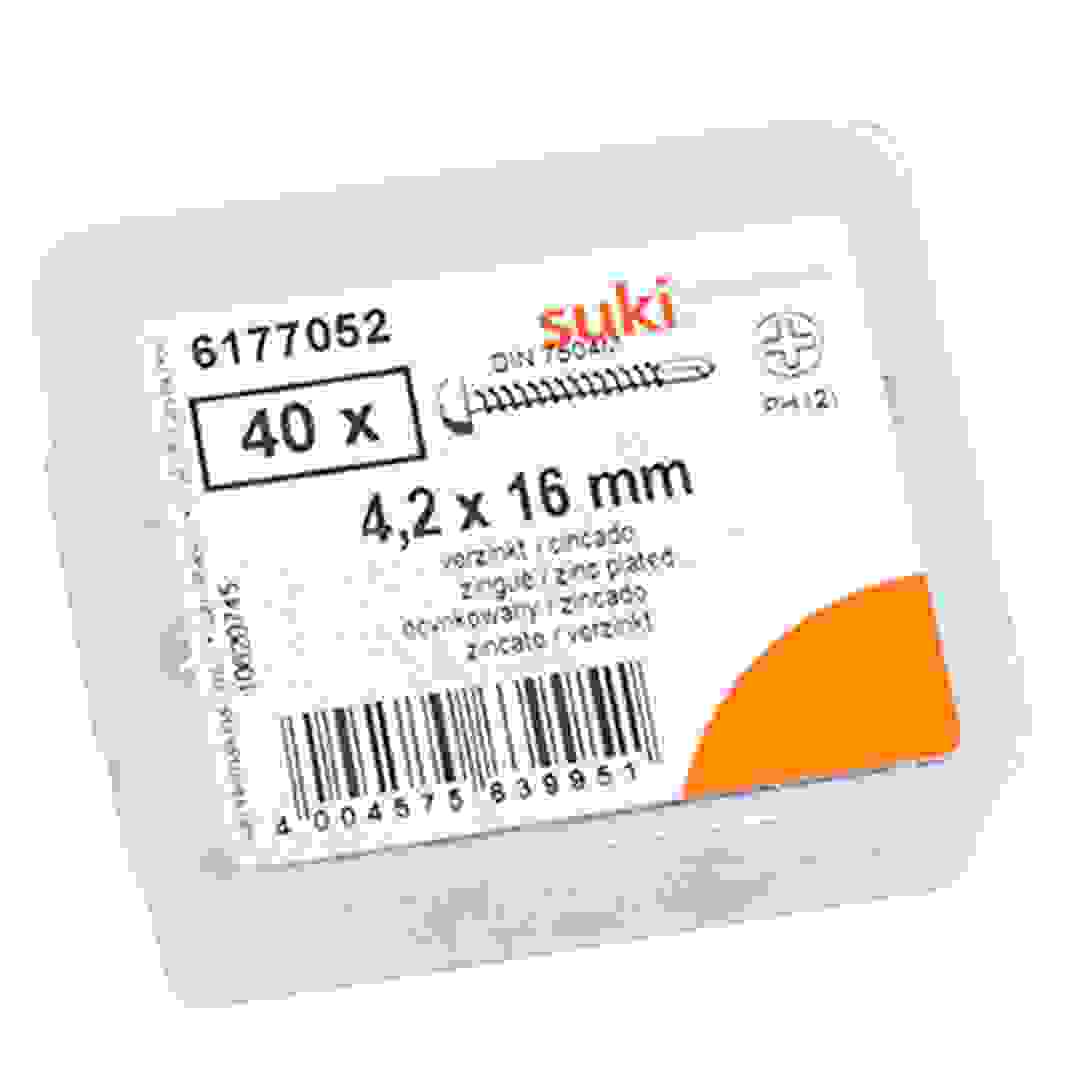 براغي ذاتية اللولبة برأس مسطح مطلية بالزنك (4.2 × 16 ملم، عبوة من 40 قطعة)