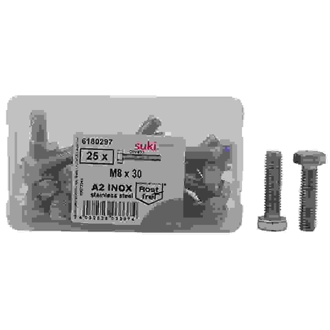 Suki Stainless Steel Hex Screws (M8 x 30 mm, Pack of 25)