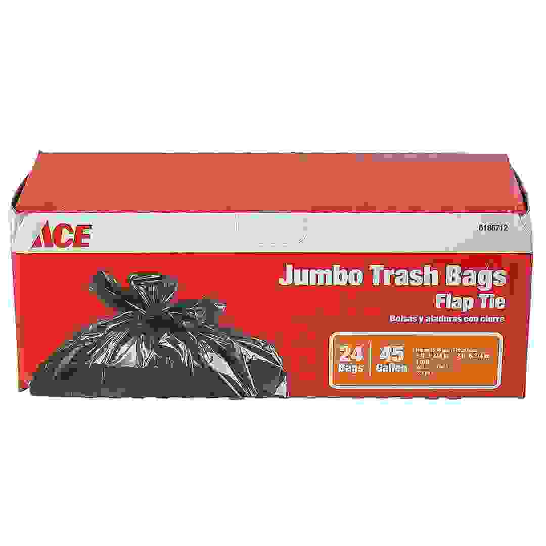 Ace Jumbo Trash Bags with Flap Tie (Pack of 24, Black)