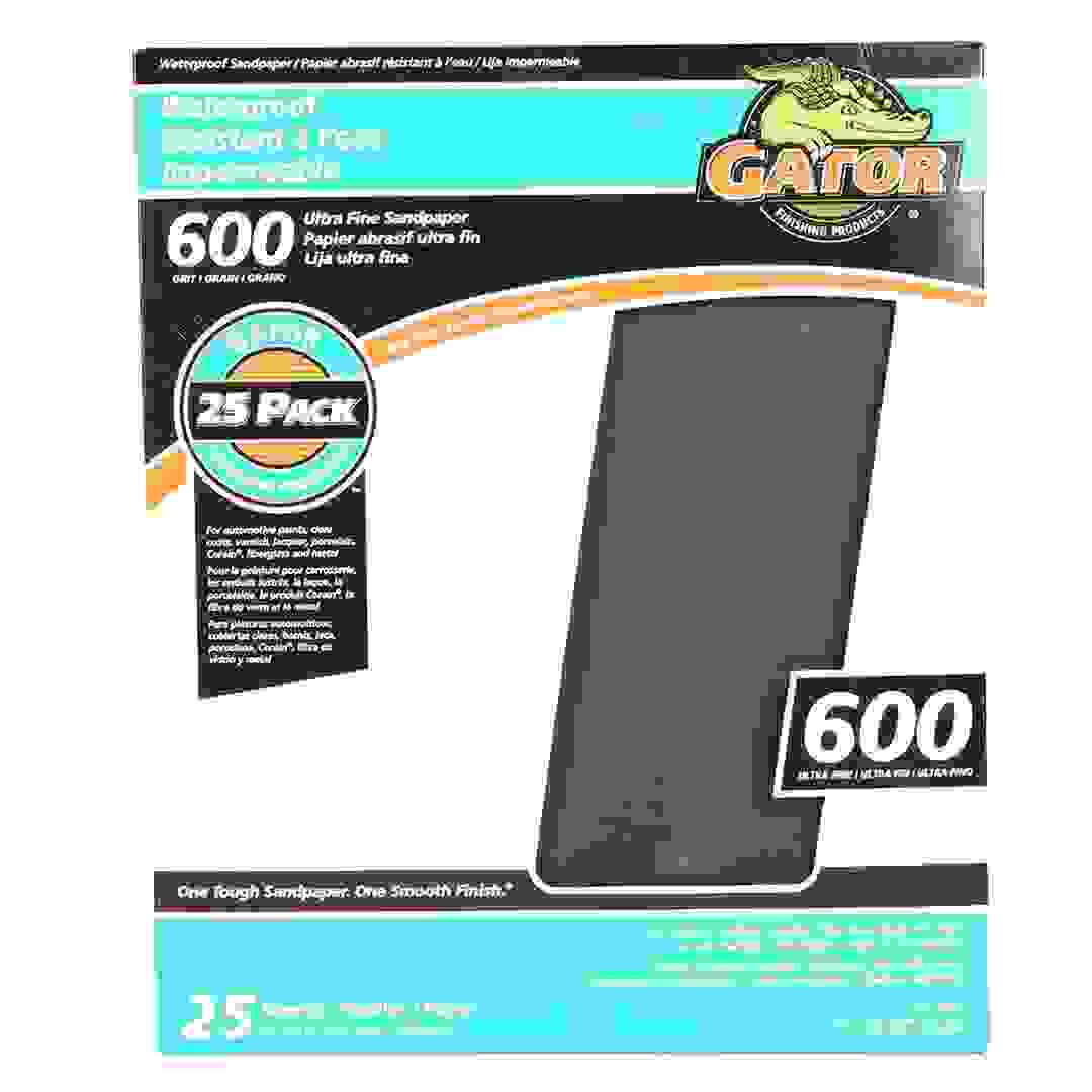 Gator Grit Waterproof Sandpaper 600 Ultra-Fine (22.9 x 27.9 cm, Pack of 25)