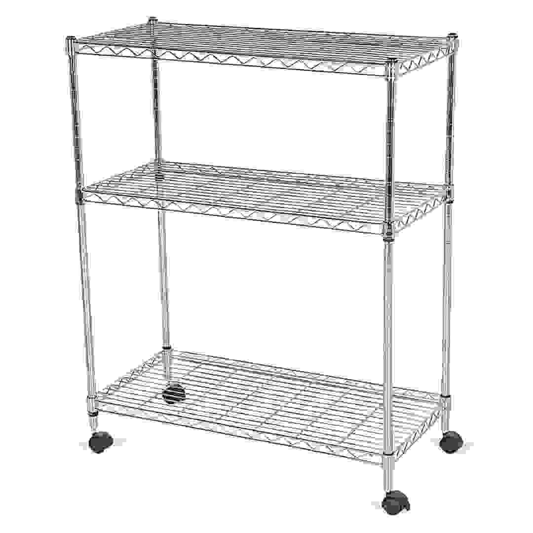 Mobile 3-Shelf Storage Unit (76 x 35.5 x 91 cm, Chrome)