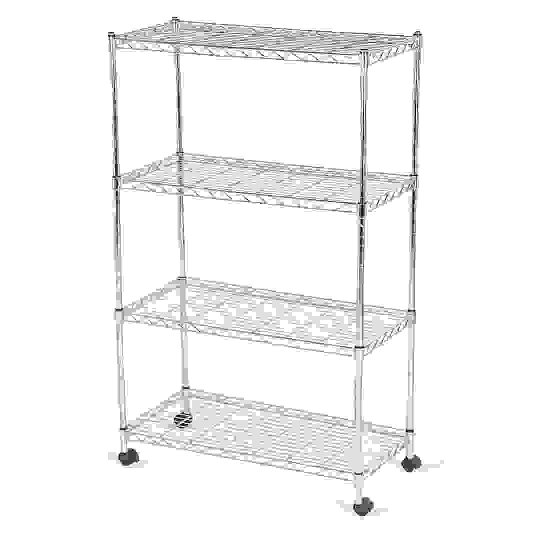 Mobile 4-Shelf Storage Unit W/Wheels (76 x 36 x 120 cm, Silver)