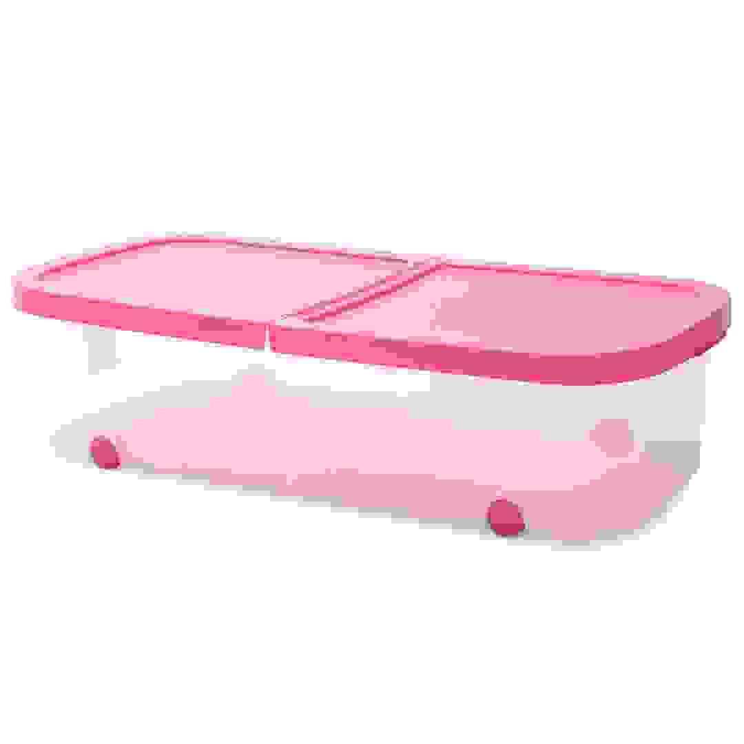 Plastiken Wheeled Storage Tote Box (Pink & Clear)