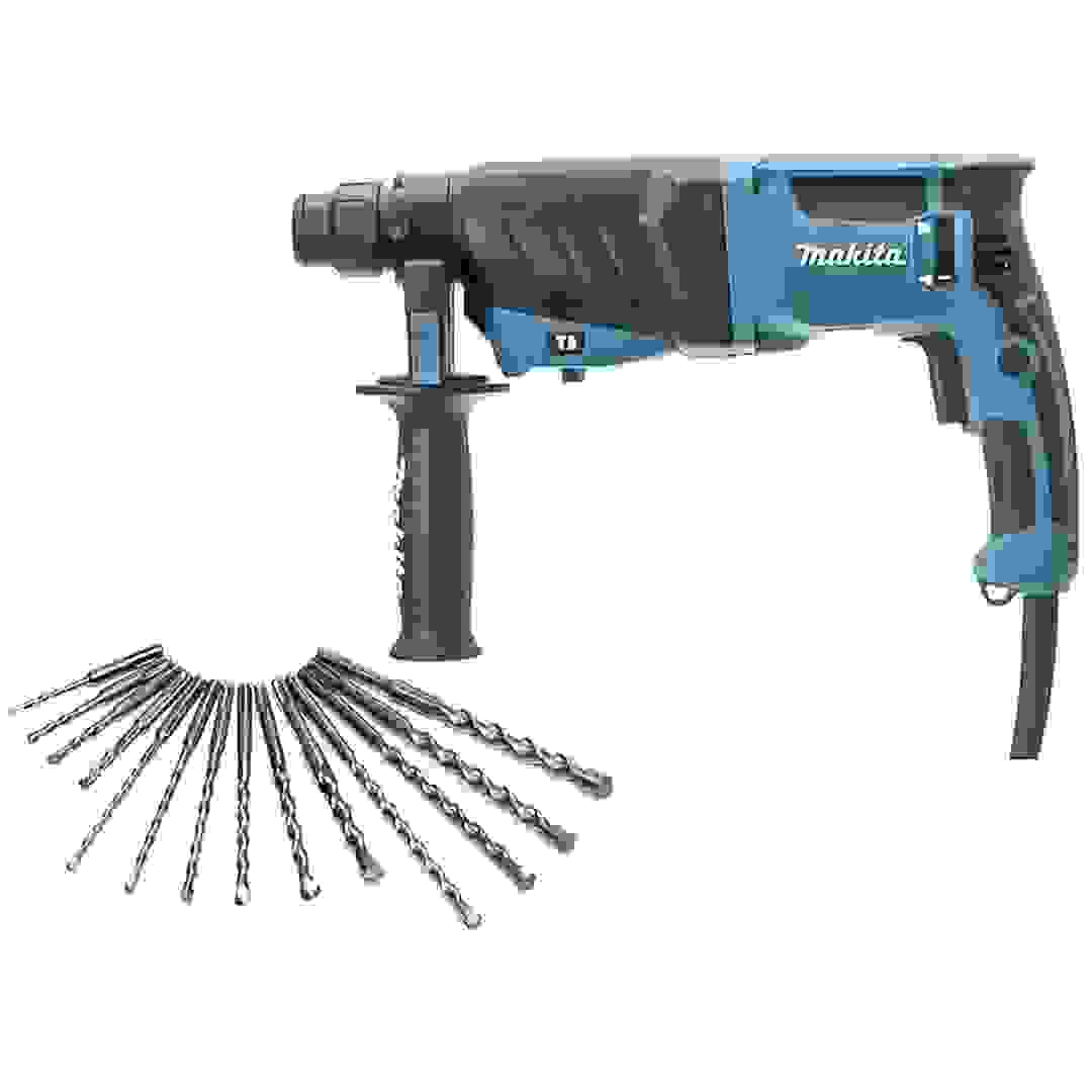 Makita Rotary Corded Hammer Drill, HR2630 + Drill Bit Set (800 W, 13 Pc.)