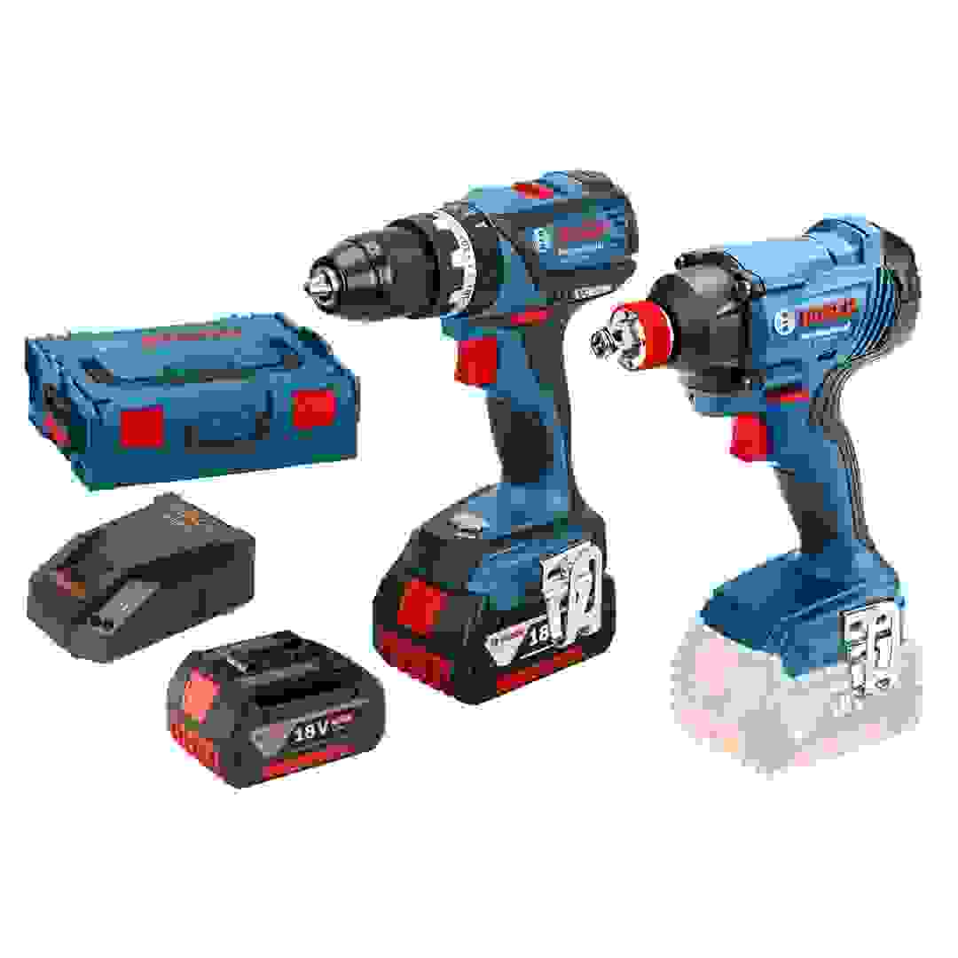 Bosch Cordless Impact Wrench W/Batteries & Charger, GDS 18V-400 (18 V) + Cordless Combi Impact Drill, GSB 185-LI (18 V)