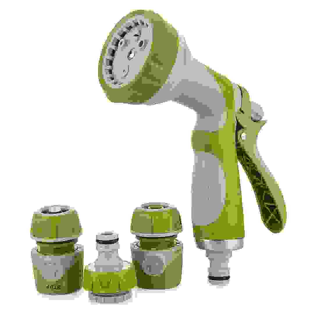Homeworks Six-Pattern Garden Spray Gun & Connector Set (Set of 4, Green & Gray)